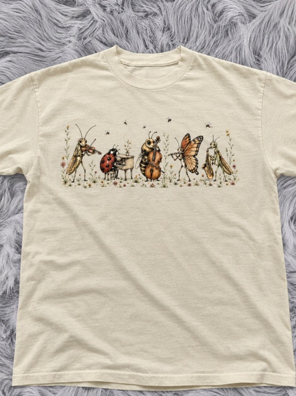 Bug Gildan Cream Short Sleeve Tee with Vintage Insect Band Graphic